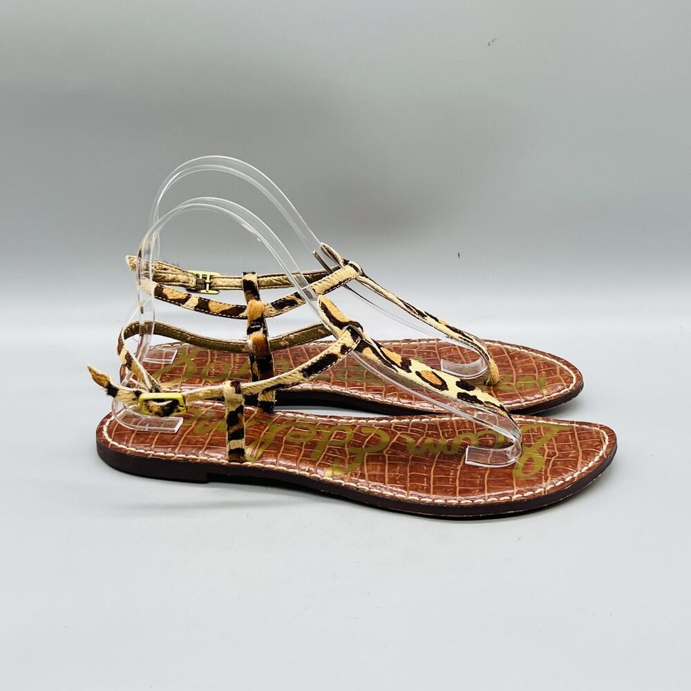 Sam Edelman Sandals Womens 9.5 Brown‎ Calf Hair Leather Thong Animal Print Ankle
